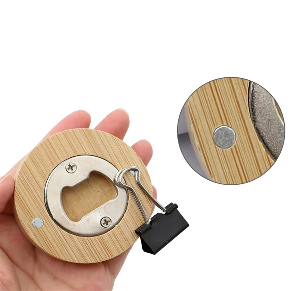 30PCS DIY Bamboo Round Shape Bottle Openers Coaster Fridge Magnet Refrigerator Sticker Bar Decoration Beer Bottle Opener