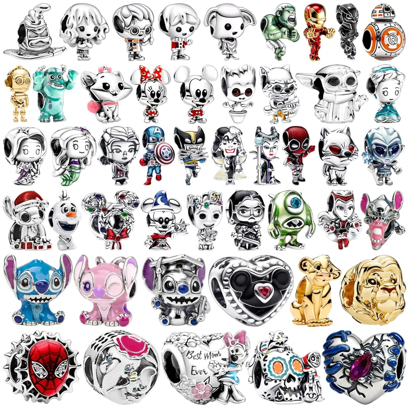 

Hot Toys Disney Charm Olaf Mickey Mickey Mouse Stitch Captain America Dumbo Beads Fit Original Silver Bracelet DIY Jewelry Gifts