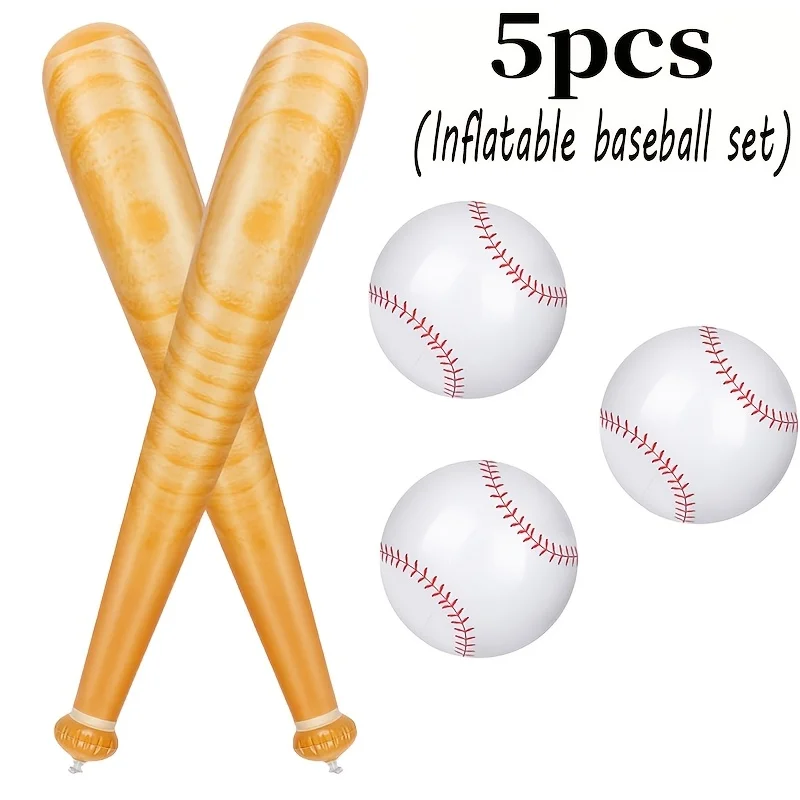 

5pcs inflatable baseball set including 2 baseball bats and 3 beach baseballs. Sports baseball party gift