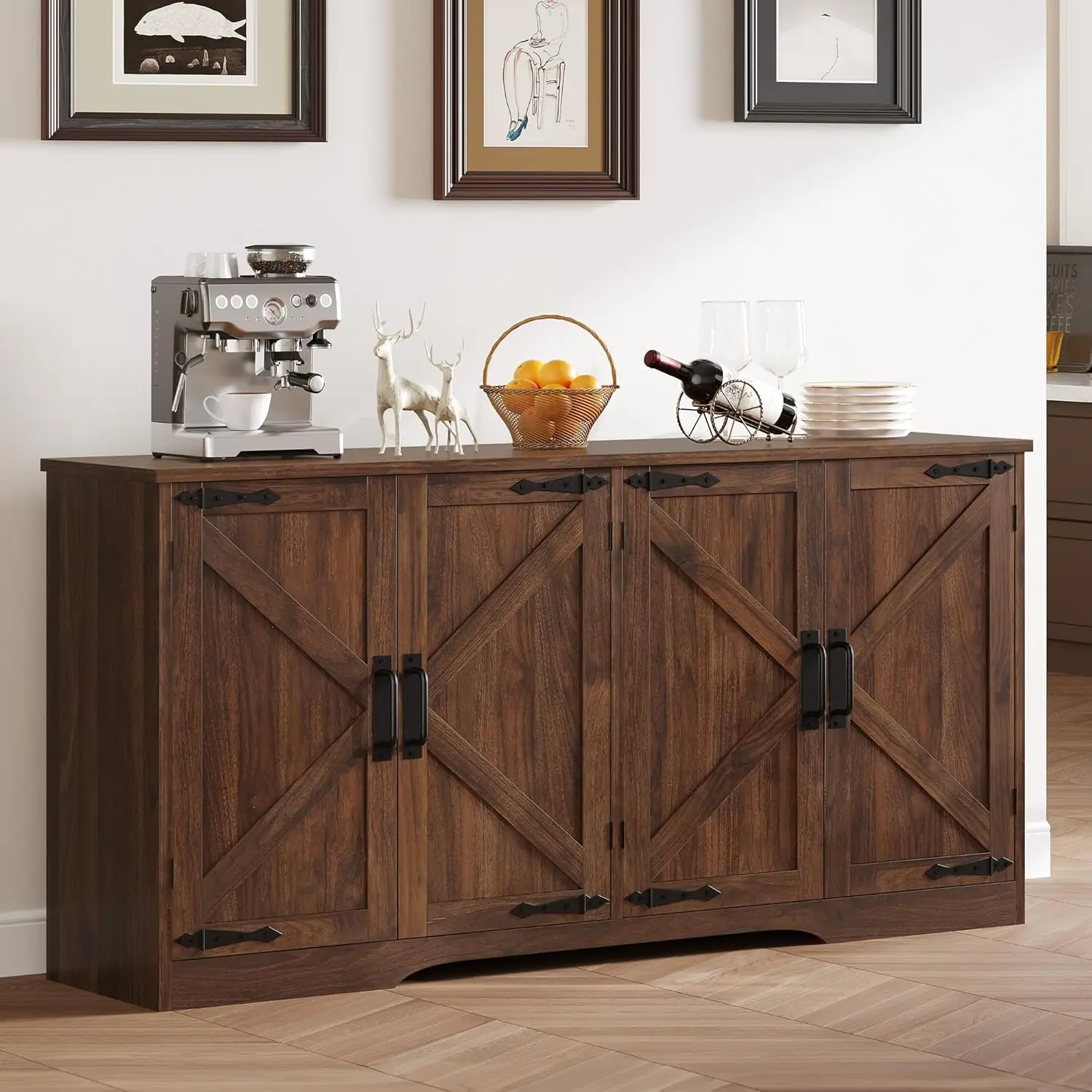 Sideboard Buffet Cabinet, Farmhouse Coffee Bar Cabinet with Large Storage, 62