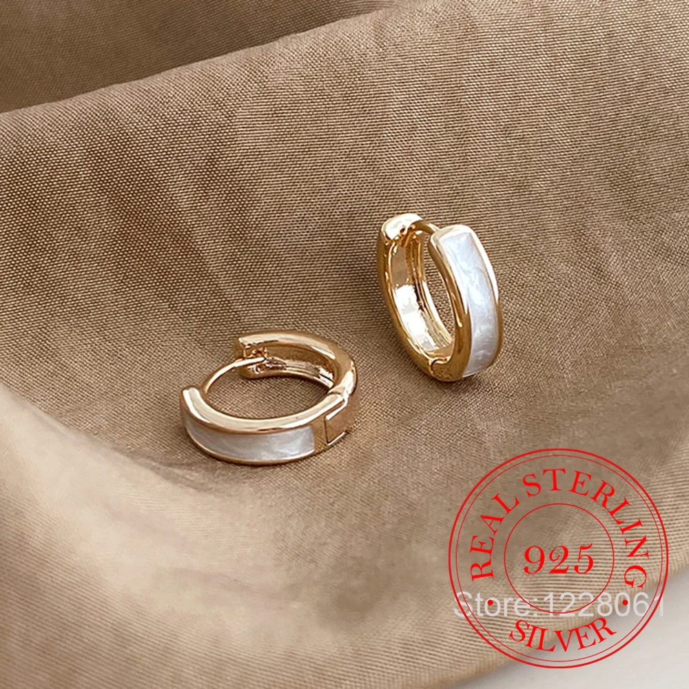 

Ювелирные изделия из стерлингового серебра 925, простые геометрические белые круглые серьги-кольца для женщин и девочек, праздничные украшения для девочек, подарок другу