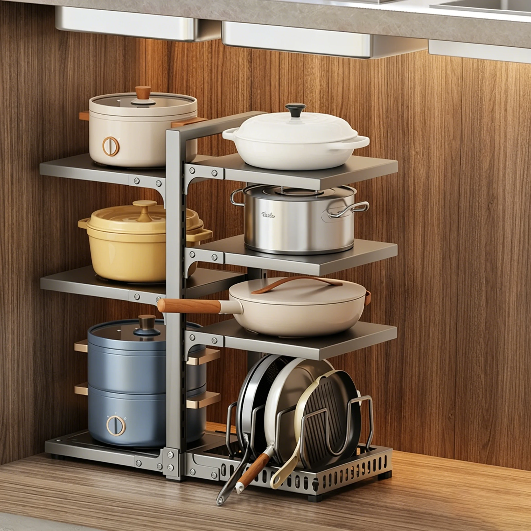 Large Capacity Independent Pot Rack, Baking Utensil Tray, Flat-Bottomed Kitchen Utensil and Tool Storage Rack, Fruit and Vegetable Rack, Space-Saving Freestanding Sink Rack, Suitable for Kitchen Countertops, Sinks, and Cabinets