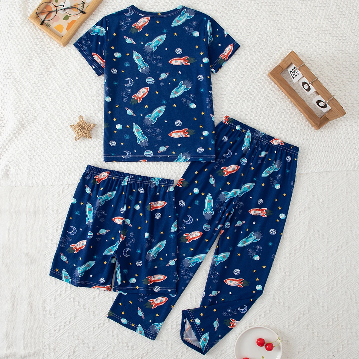 3-Piece Children's Set Summer Printed Sleepwear Set Comfortable Breathable Moisture Absorbing And Fashionable For Home Use