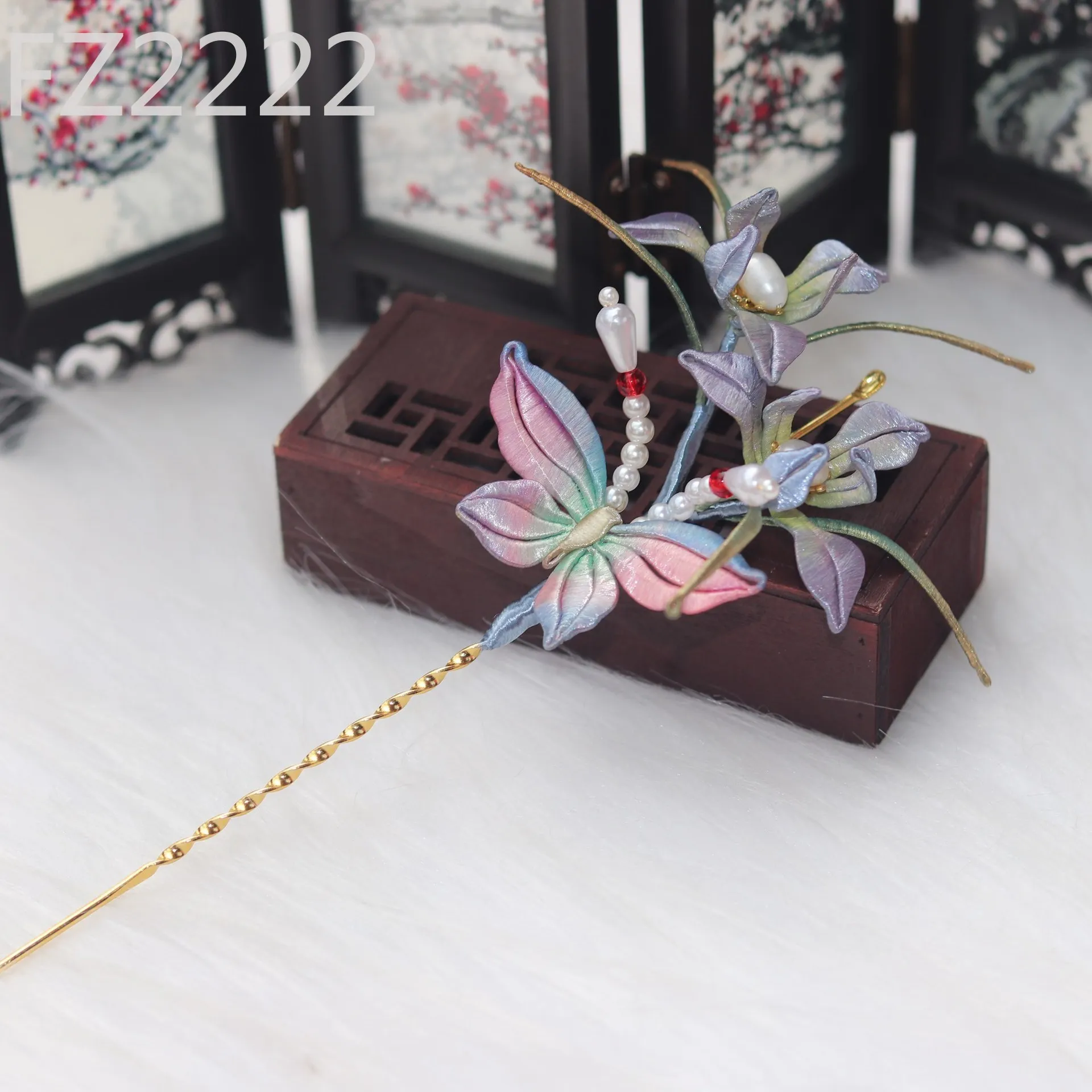 Wrapped flower finished butterfly gradual change hairpin Hanfu headdress