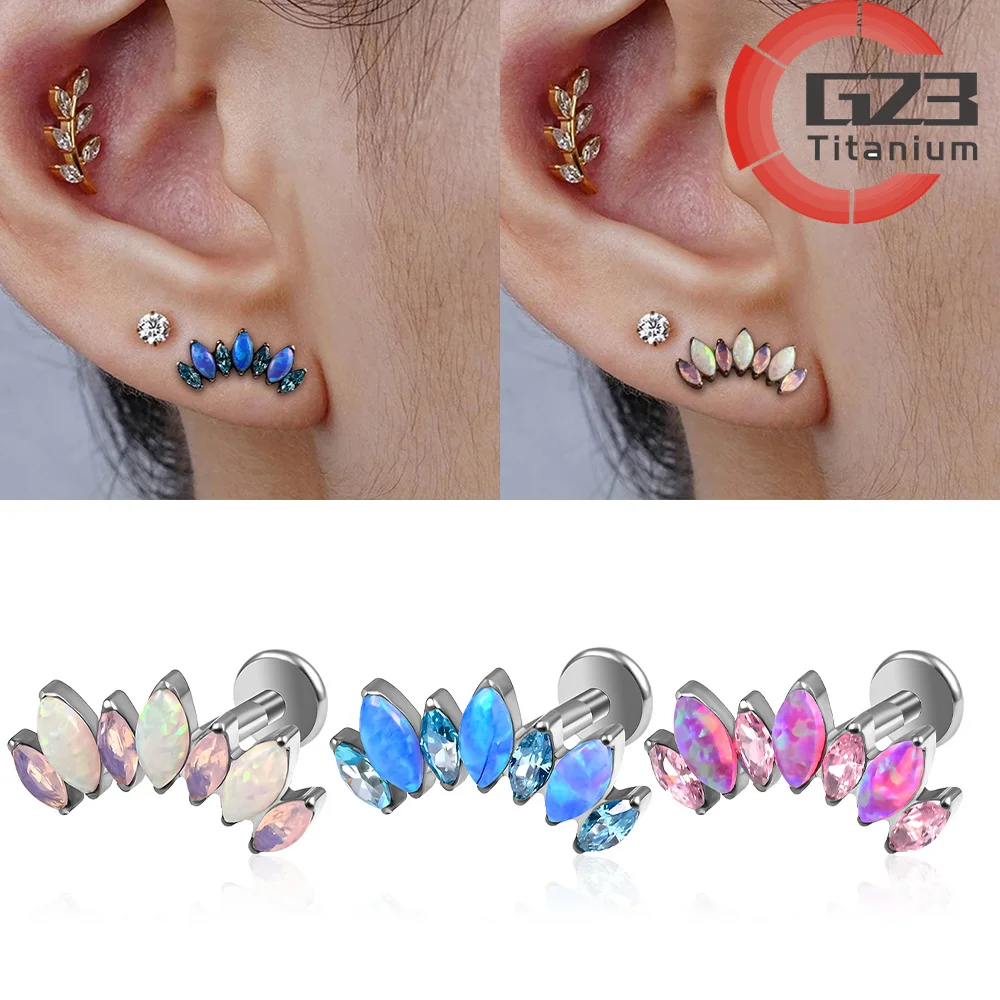 Vanku 1PCS ASTM F136 Titanium Ear Studs CZ Alternate Cluster Top Threaded Ear Cartilage Earrings Piercing Jewelry