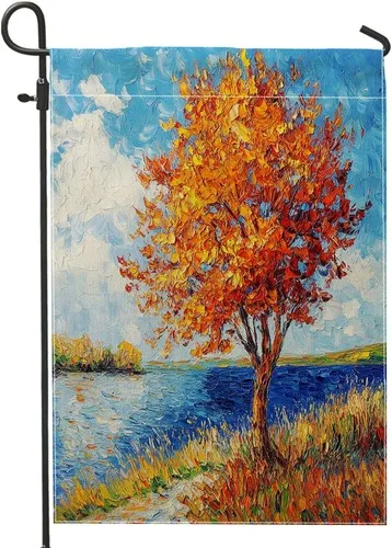 Fall Tree Oil Painting Garden Flags Double Sided for Outside, 12x18 Inch RRI