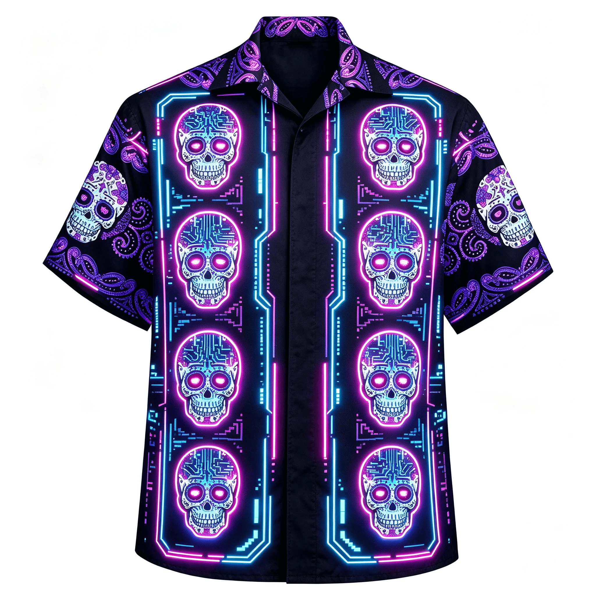 Men's Hawaiian Sugar Skull Printed Pattern Shirt Summer Beach Casual Shirt