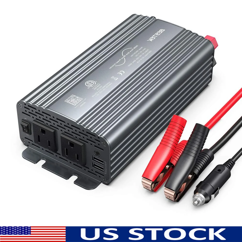 500W Pure Sine Wave Power Inverter DC 12V to 110V AC Car Plug Inverter Adapter Power Converter with 4.2A Dual USB Charging Ports