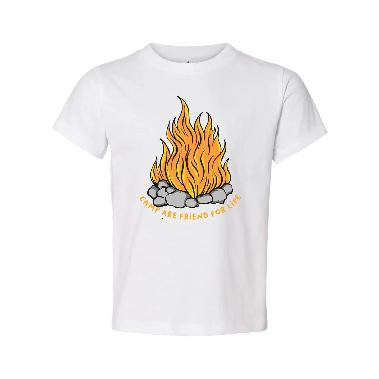 Outdoor Campfire T Shirt With Rock Ring And Slogan Camp Are Frien vintage Washed Top For Everyday Wear Comfortable Slightly