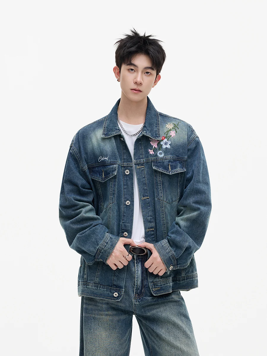 

Модная джинсовая куртка Boyue с вышивкой в цветочек, повседневная, для мужчин и женщин, на весну, осень и зиму