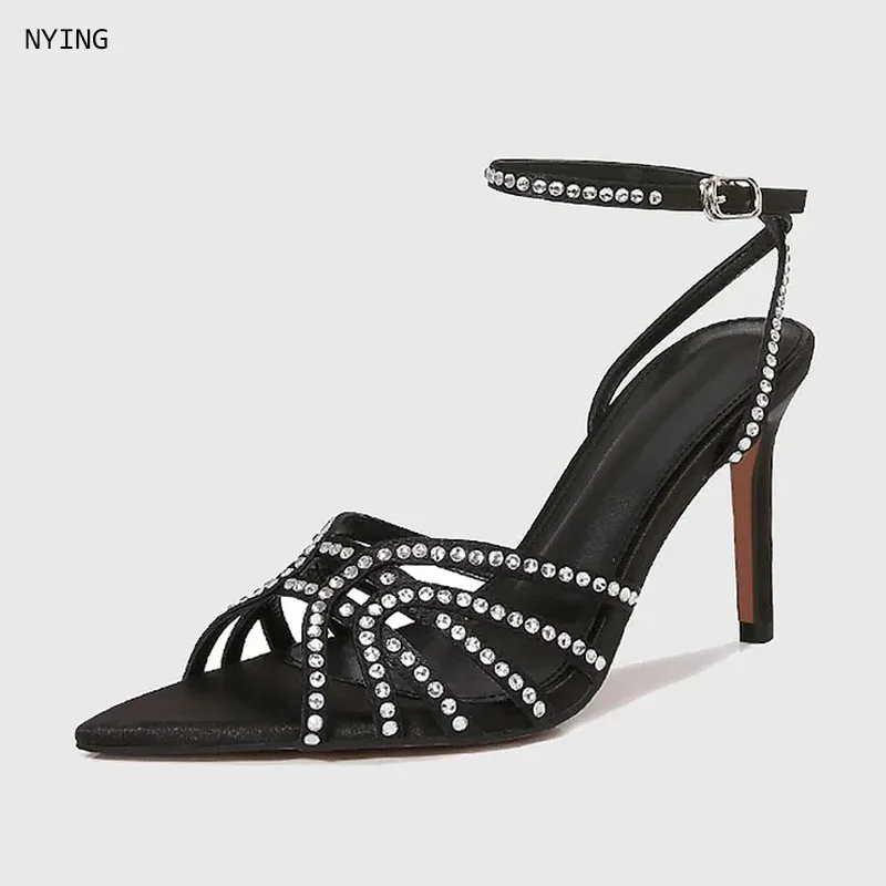 

2026 Star style Luxury Rhinestones Women Pumps Elegant Pointed toe Thin High heels Crystal Wedding Bridals Shoes 44
