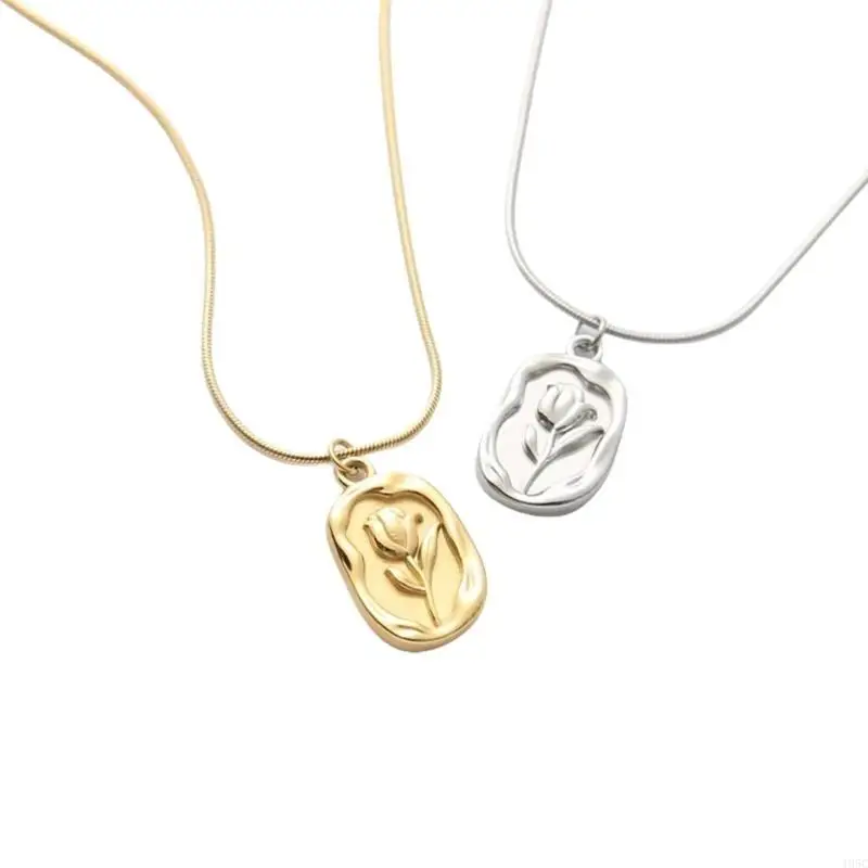 195C Tulips Pendant Necklace Embossed Flower Pendant Neckchain Waterproof Jewelry