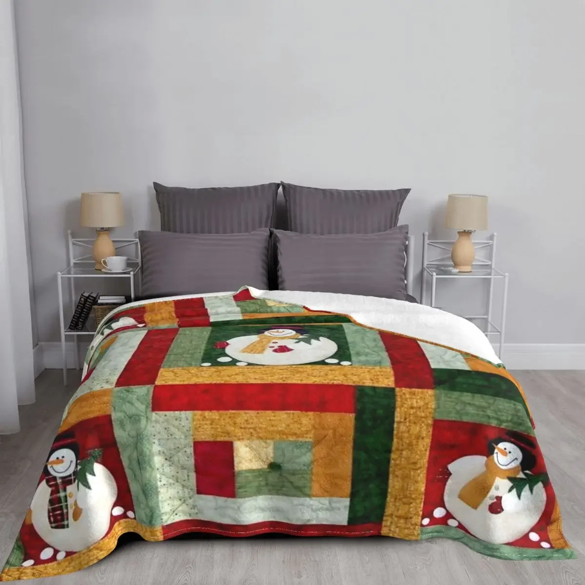 Christmas Santa Gnome Plaid Blanket Fleece Summer Multifunction Lightweight Throw Blankets for Bed Couch Quilt