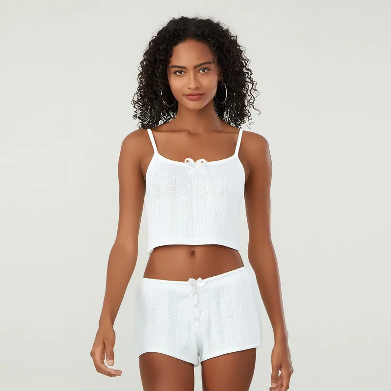 

Women 2 Piece Shorts Sets Summer Clothes Sleepwear Scoop Neck Sleeveless Crop Tops Elastic Waist Split Short Streetwear