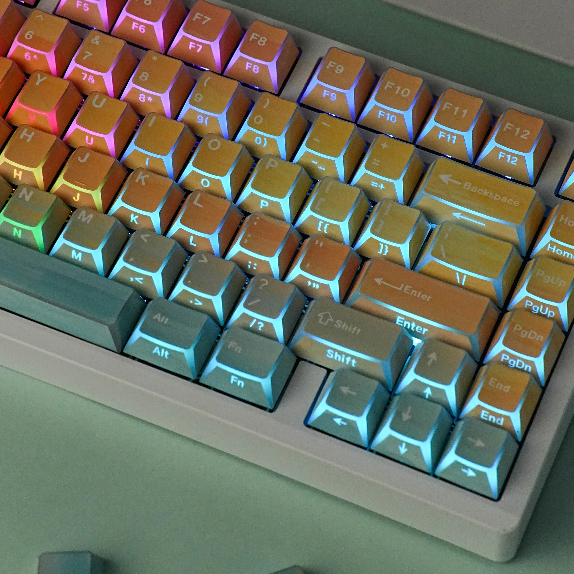 Korean Russian DE ES FR Hebrew PBT Keycaps Cherry Dye Sub Double Shot Edge Side Backlit Ocean Sunset Gradient Keyboard Keycap