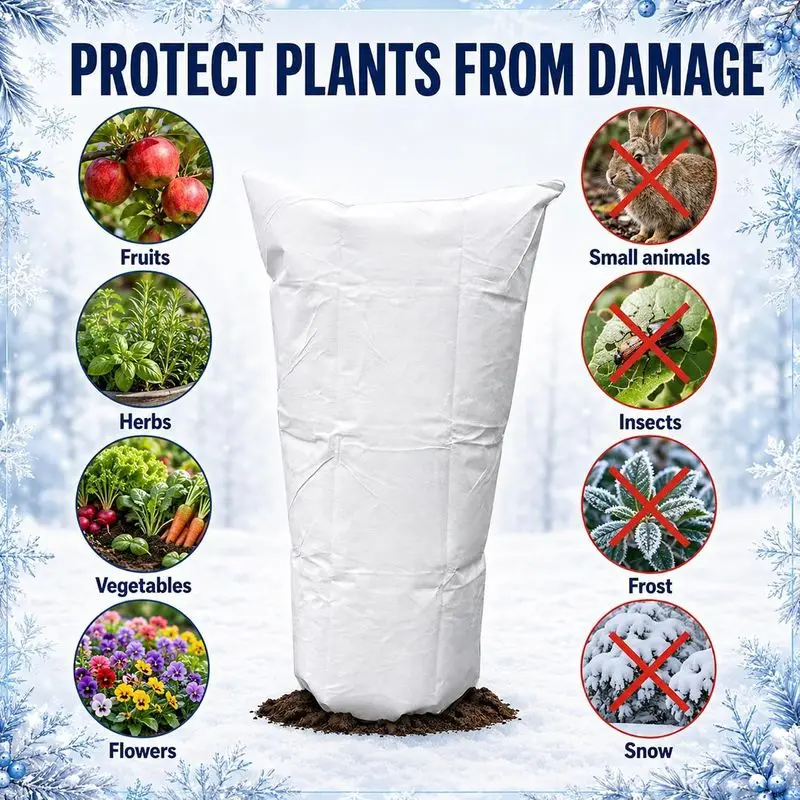 Drawstring Plant Frost Protection Cover, Foil-Composite Nonwoven Winter Bag for Flowers, Potted Plants and Garden Shrubs