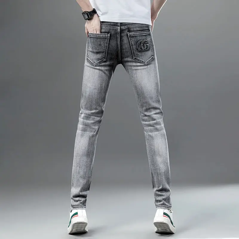 High Quality Men’s Slim-fit Stretch Noble Gray Jeans,All Match Trendy Casual Pants, Stylish Sexy Street Jeans Pants;