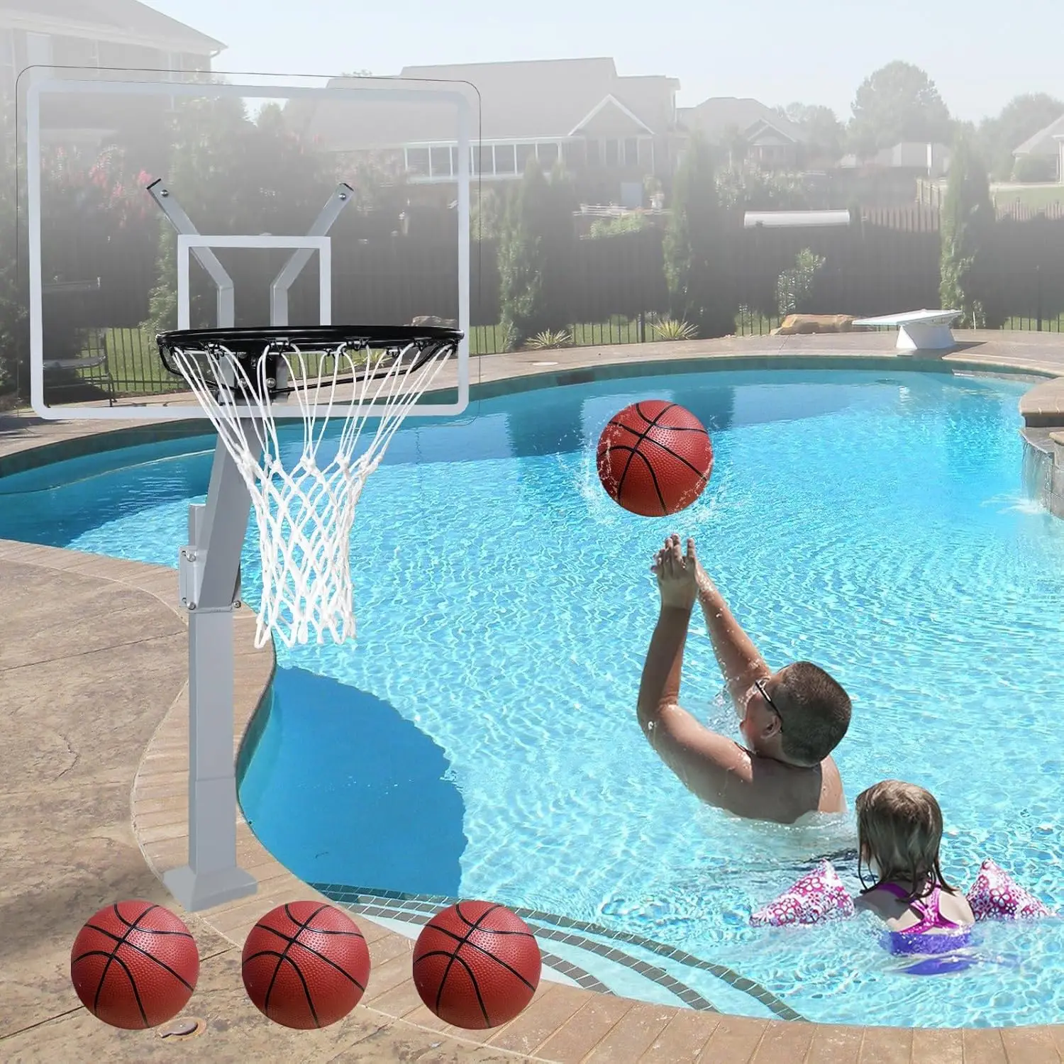 

Pool Basketball, Adjustable Height Rust-Resistant Aluminum Alloy Poolside Hoop ,18-Inch Aluminum Rim Pool Basketball Stand