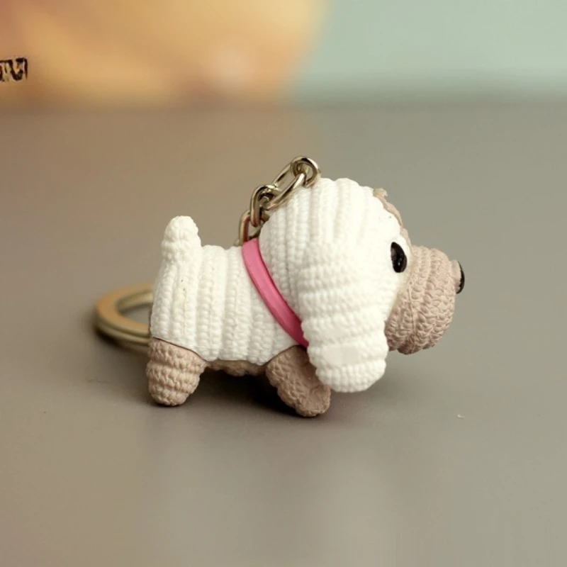 Creative Wool Solid Woven Small Cute Resin Dog Mascot Line Doll Pendant Keychain Gift Essential Boys and Girls' Favorite Item