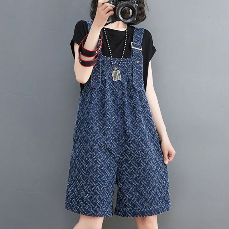 #2341 Summer Short Jumpsuits Women Wide Leg Overalls Ladies Loose Casual Vintage Sleeveless Playsuits Rompers Womens High Waist