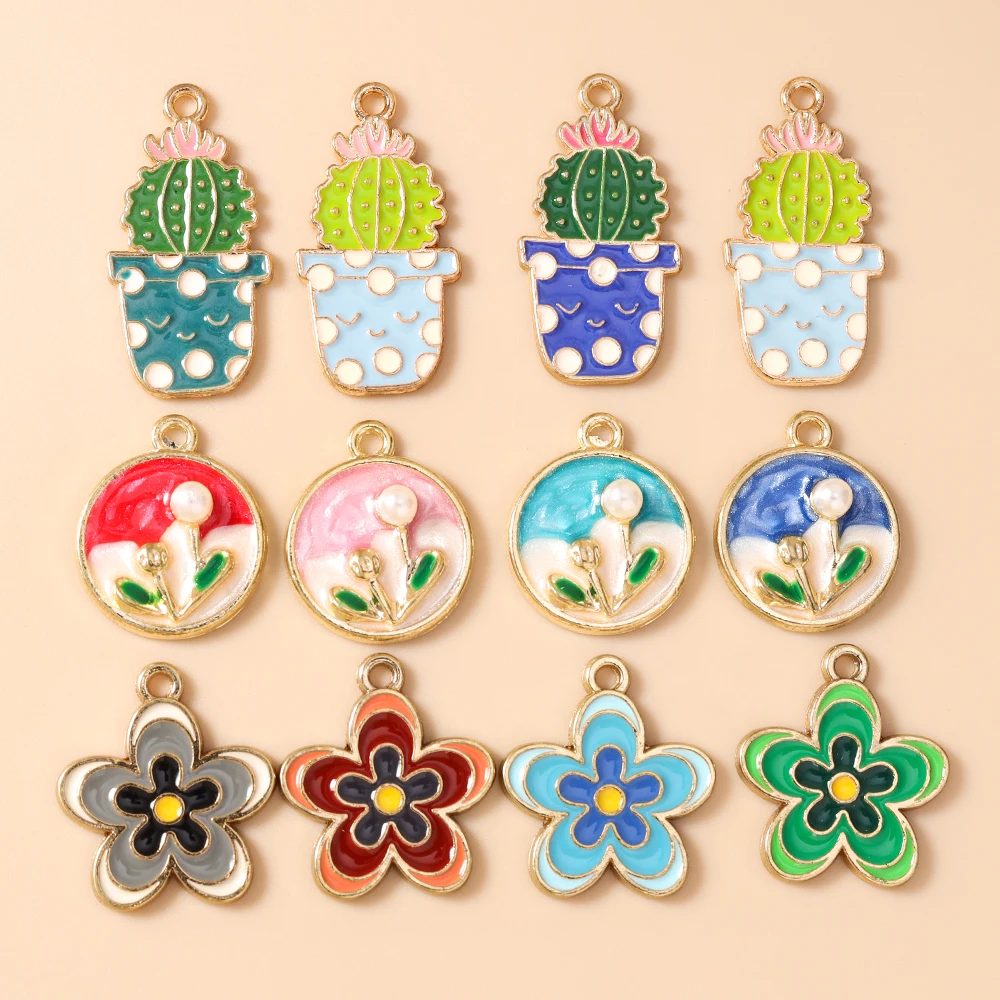 10 Stück niedliche, gemischte Pflanzenanhänger, Emaille-Blumen- und Kaktus-Anhänger für die Schmuckherstellung, Halsketten, Ohrringe, Armbänder, DIY-Bastelarbeiten, Geschenk – Detail 1