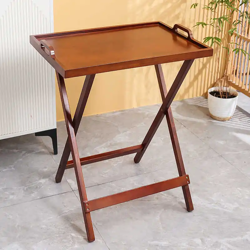 

Solid Wood Folding Coffee Table Adjustable Height Side Table for Living Room with X-Leg Design Tray Top Portable Desk