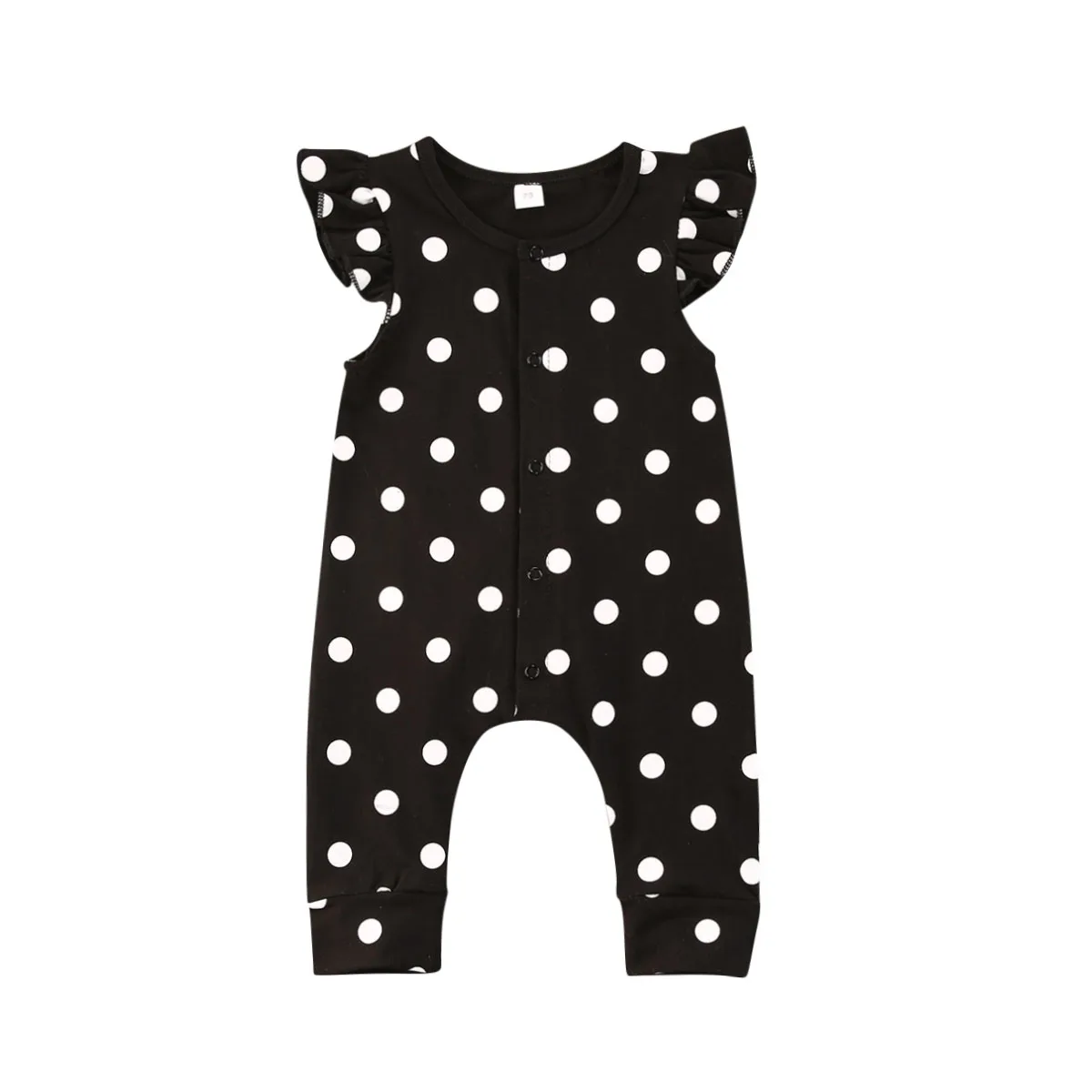 

2020-04-28 Lioraitiin 0-18M Newborn Girl Sleeveless Romper Polka Dot Printed Round Neck Jumpsuit Casual Outwear Clothing