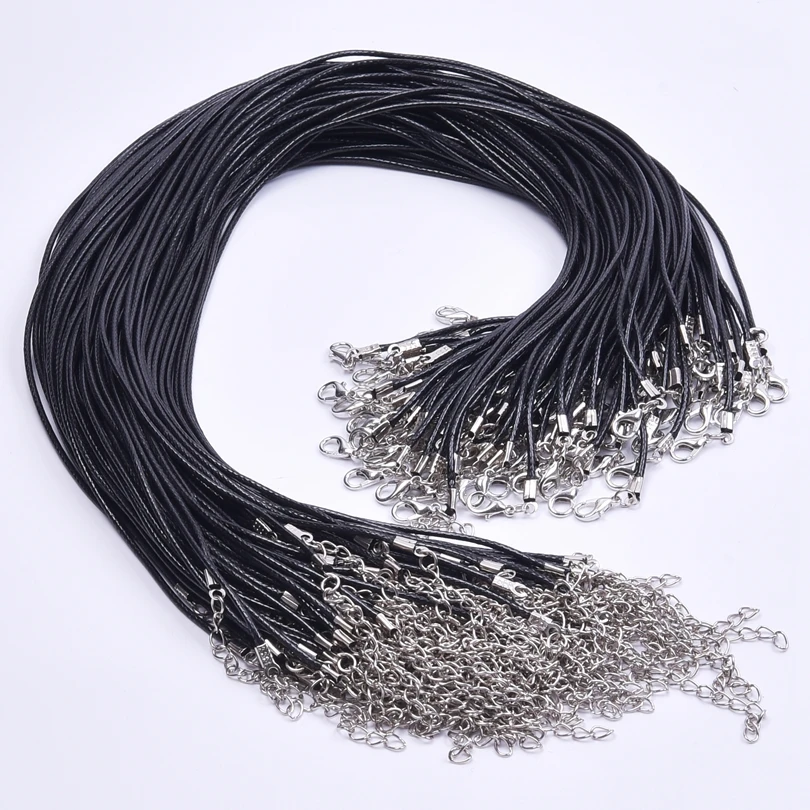 10/20/30pcs/Lot Adjustable Black Leather Rope Wax Cord For DIY Handmade Necklace Jewelry Making Accessories Lobster Clasp Chains