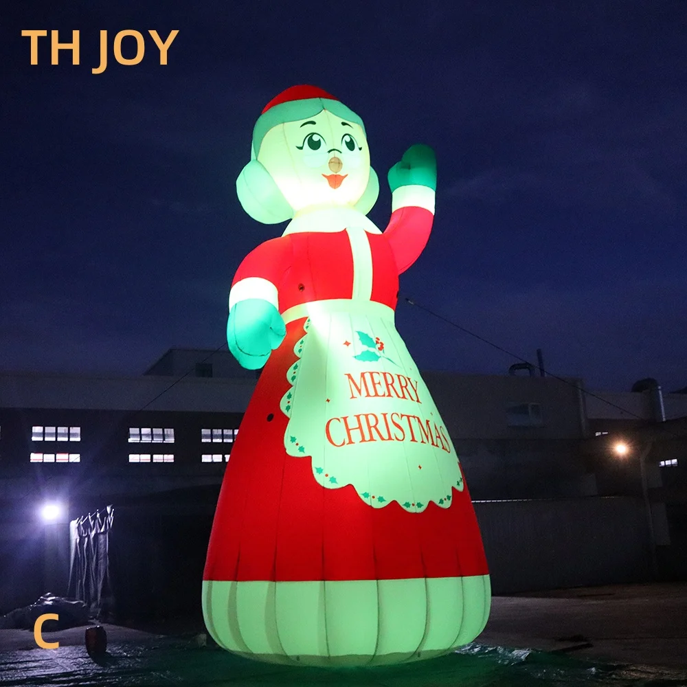 Navio aéreo rápido para porta! Sra. Claus inflável ao ar livre com iluminação LED, desenho animado inflável de Sra. Noel de 30 pés e 9 m de altura para o Natal