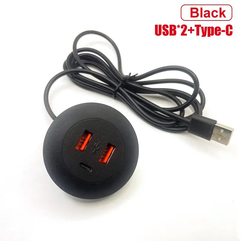 Desktop Hole Embedded 5V2A USB To 2USB+type-C Dual Socket Hidden Charging Furniture Office Hidden Furniture Charging Socket