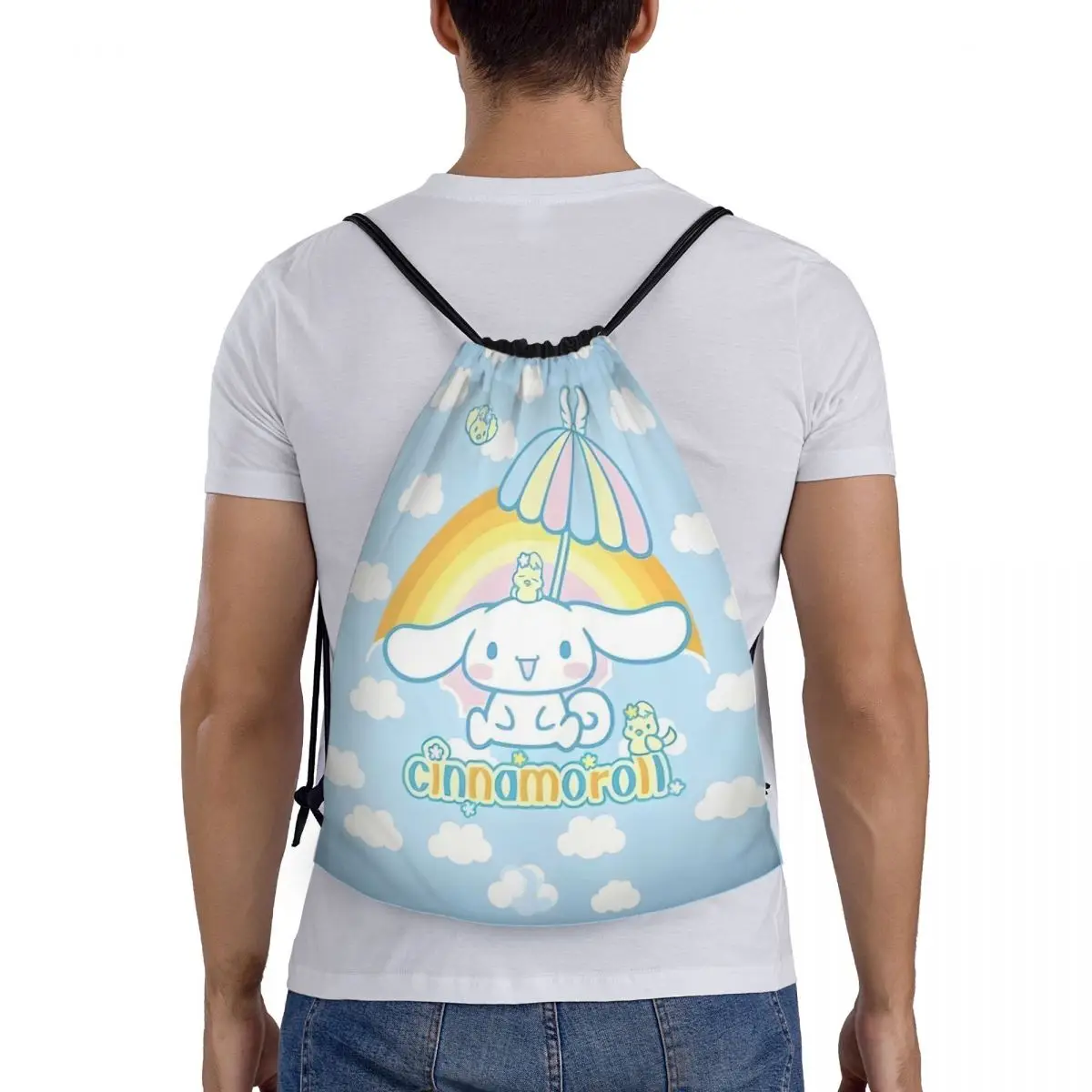 حقيبة ظهر رياضية برباط كرتوني من سانريو سينامورول مخصصة للنساء والرجال حقيبة تسوق أنيمي لطيفة