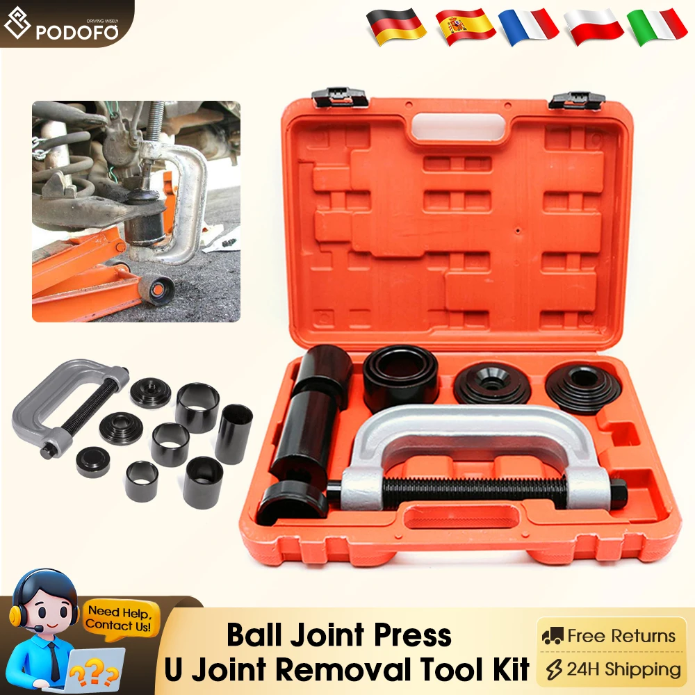 Podofo 10 pièces robuste 4 en 1 presse à rotule et Kit d'outils de retrait de joint en U Kit d'outils de retrait d'arbre transversal universel