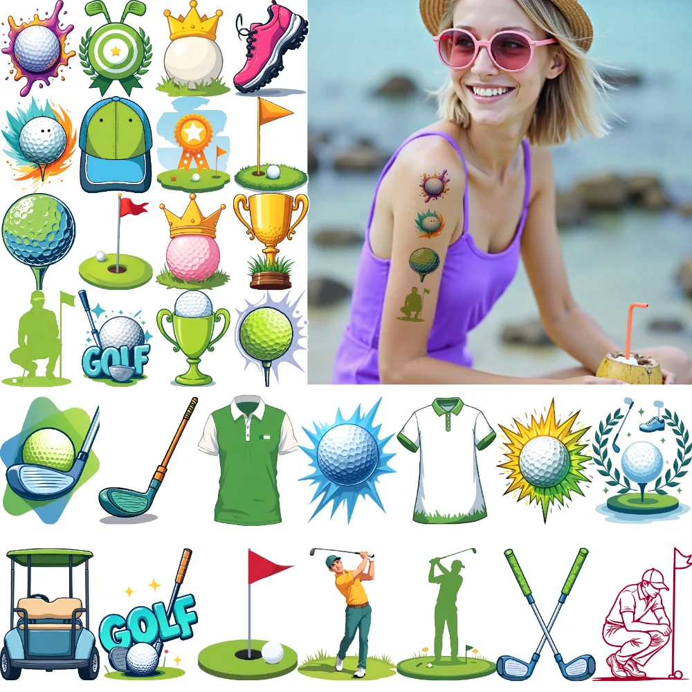 54 قطعة من أيقونات الجولف المؤقتة، شعارات إبداعية كرتونية مقاومة للماء، ملصقات للجسم تدوم طويلاً لأكتاف الخدين