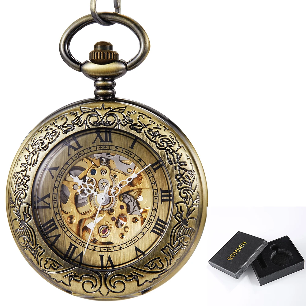 Vintage mechanische Taschenuhr Männer römisches Zifferblatt hohl Steampunk kreative Uhr männliche Frauen Halskette Geschenk Anhänger Ketten reloj hombre