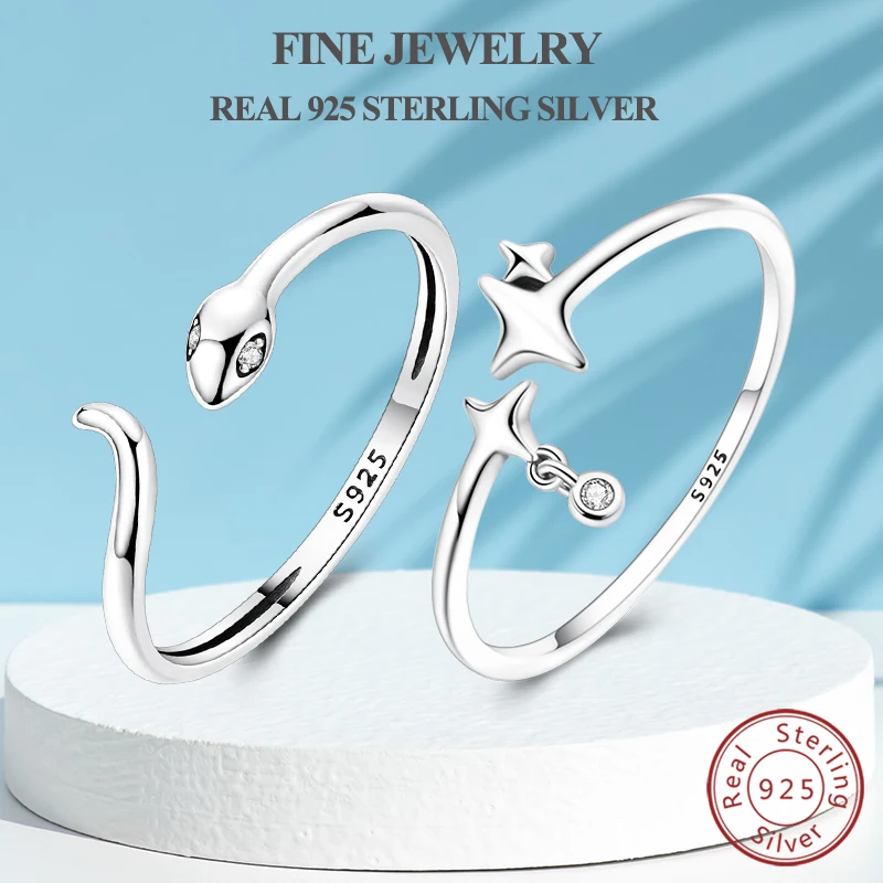 

925 Sterling Silver Rings For Women Couple Original Snake Star Opening Ring Engagement Wedding Party Luxury Fine Jewelry Gifts