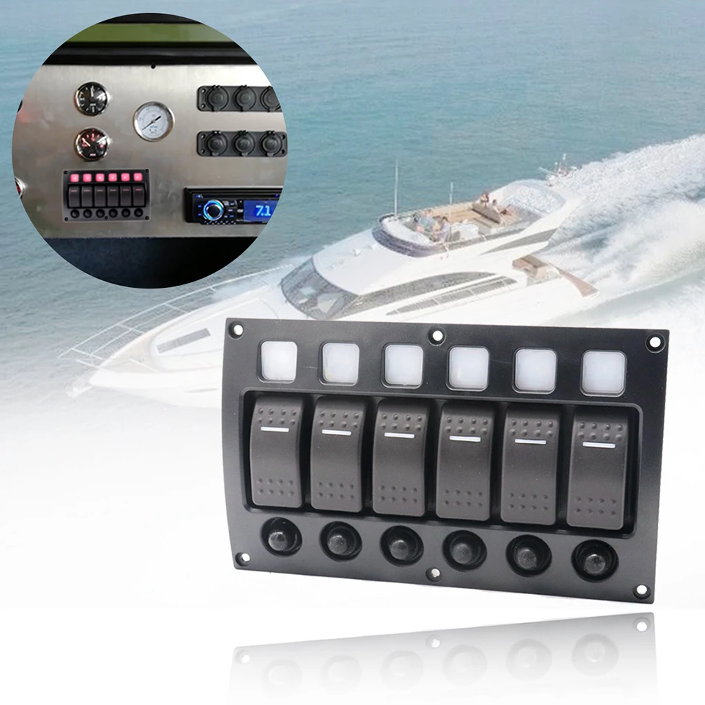 

6-Gang Boat Marine RV 12V 24V Rocker Switch Panel LED Indicator Auto Fuses