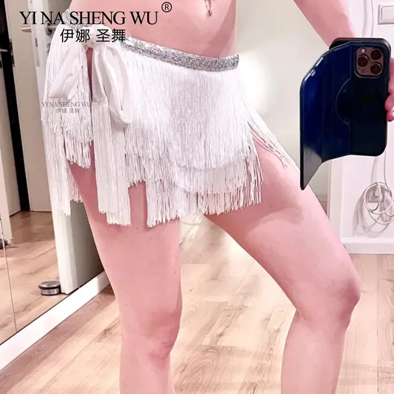 

Belly Dance Tassel Waist Chain Female Indian Dance Costume Three-layer Fringed Tassel Short Skirt Latin Dance Practice Costume