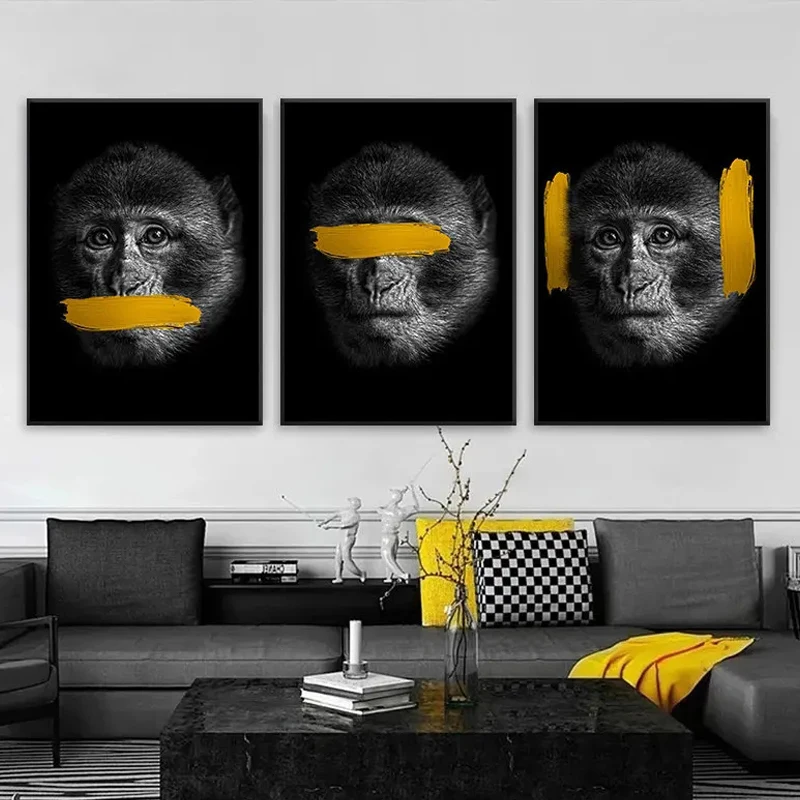 Monkey No Speak,no See,no Hear Pictures Wall Art Canvas Painting Funny Three Monkeys Posters and Prints for Living Room Decor