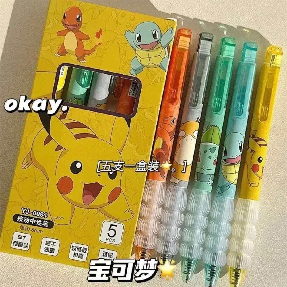 5 Stück Pokemon Pikachu Gelstifte, Niedliche Anime-Cartoon Charmander Squirtle Druckgelstifte, Schreibwaren, Schulbedarf, Geschenke für die Feiertage
