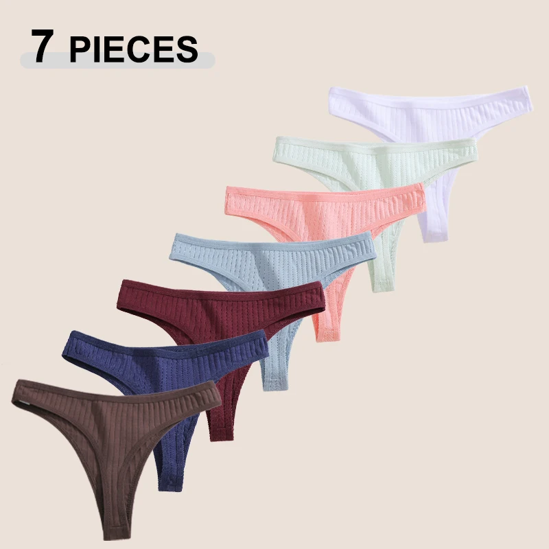 7-teiliges Set Baumwoll-Tangas Nahtlose Atmungsaktive Bikini T-Back G-Strings Höschen Damen Niedrige Taille Sexy Dessous S-XL