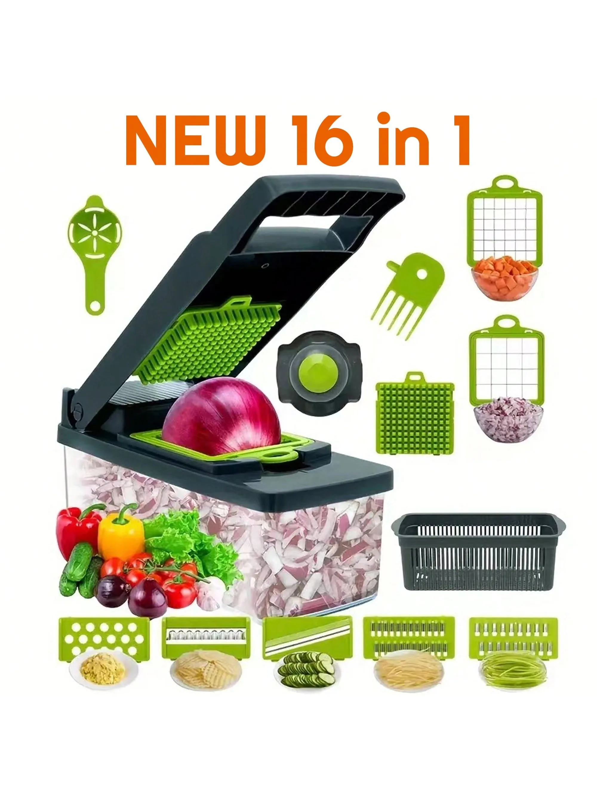 Safe Food Chopper with Hand Guard, Uniform Cuts Every Time. 33cm, Easy Clean, Dishwasher Safe