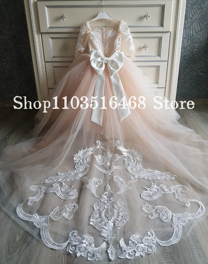 Ivory Flower Girl Dresses Mini Quinceanera Dresses Luxurious Long Sleeve Lace Appliqué Tutu Customised Princess vestido de festa