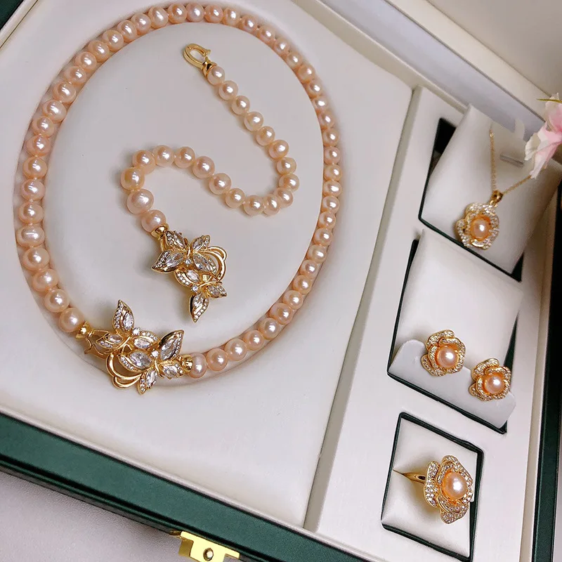 

Новый кулон из пресноводного жемчуга, цепочка на ключицы, комплект из трех предметов, модный, элегантный, универсальный, подарок, оптовая продажа