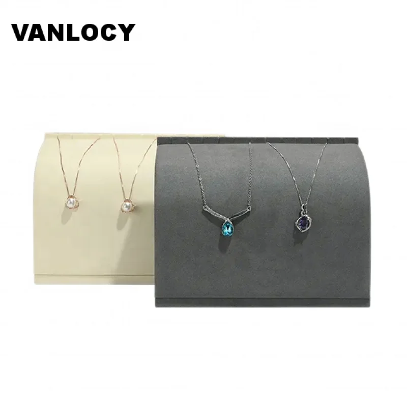 Vanlocy แผ่นสร้อยคอเครื่องประดับไมโครไฟเบอร์สีเบจอัปเกรดใหม่สำหรับจัดแสดงเครื่องประดับที่ไม่เหมือนใคร