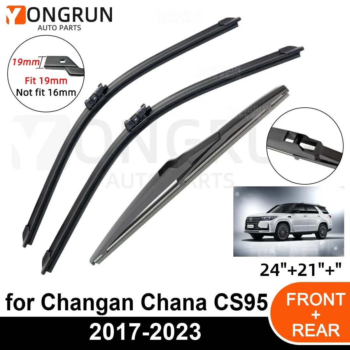 3PCS Car Wiper for Changan Chana CS95 2017-2023 Front Rear Windshield