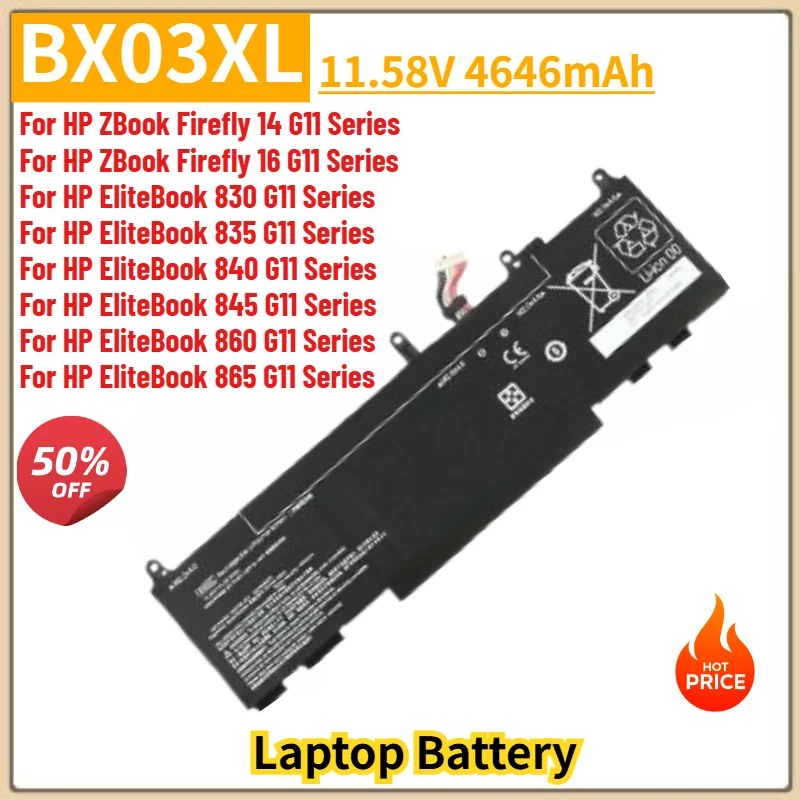 BX03XL Laptop Battery 11.58V 4646mAh for HP EliteBook 830 835 840 845 860 865 G11 Series for HP ZBook Firefly 14 16 G11 Series