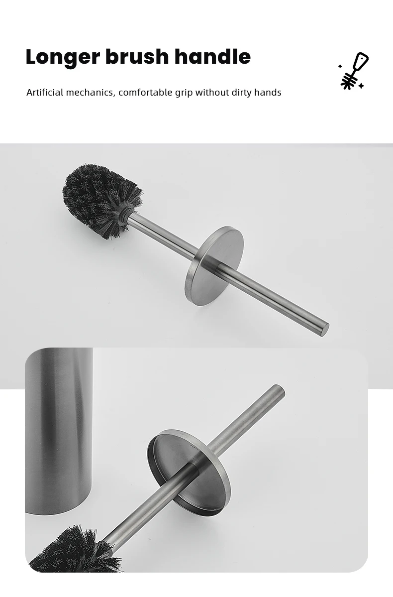 Toilet Brush High Quality Wall Mounted 304 Stainless Steel Cleaning Tools No Drill Bathroom Accessories WB8713