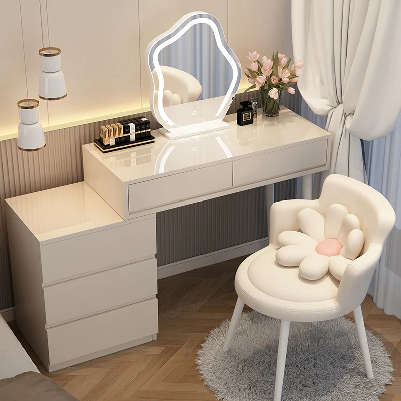 Cream Wind Dresser Simple Modern Organizer Accessories Makeup Table Light Solid Wood Drawer Mirror Penteadeira Room Furniture