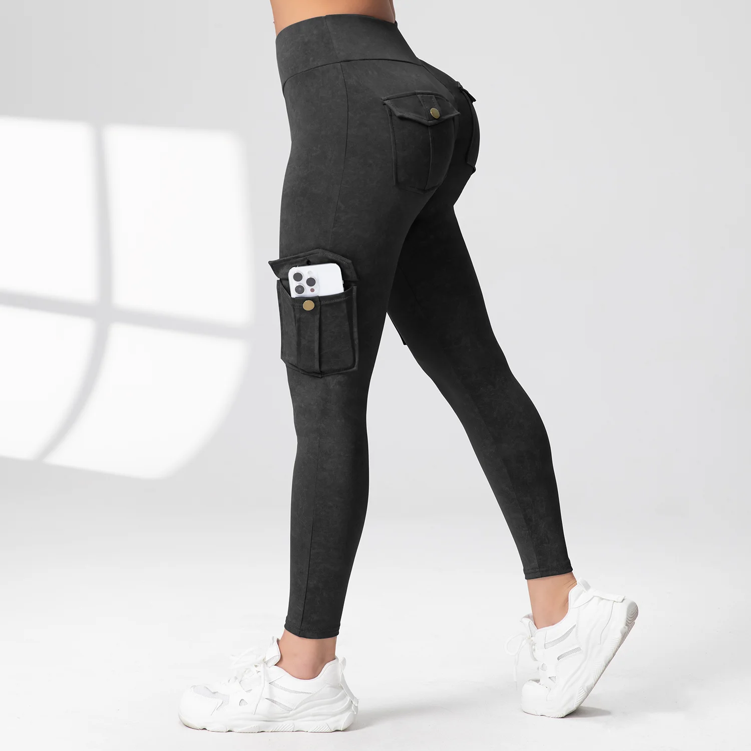 ผู้หญิงล้างพิมพ์โยคะ Cargo กางเกงขายาวพร้อมกระเป๋าเอวสูงยกสะโพกฟิตเนส Legging ยืด SLIM FIT ขี่จักรยานกางเกงกีฬา