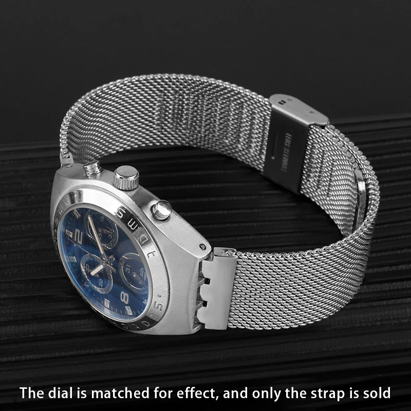 17mm 19mm Stainless Steel Strap for Swatch IRONY Men\'s and Women\'s Fine Steel Woven Mesh Strap Watch Chain YAS112 Breathable Bra